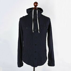All Saints Spitalfields Alaska Hooded Shirt Mens XS Blue Button Front